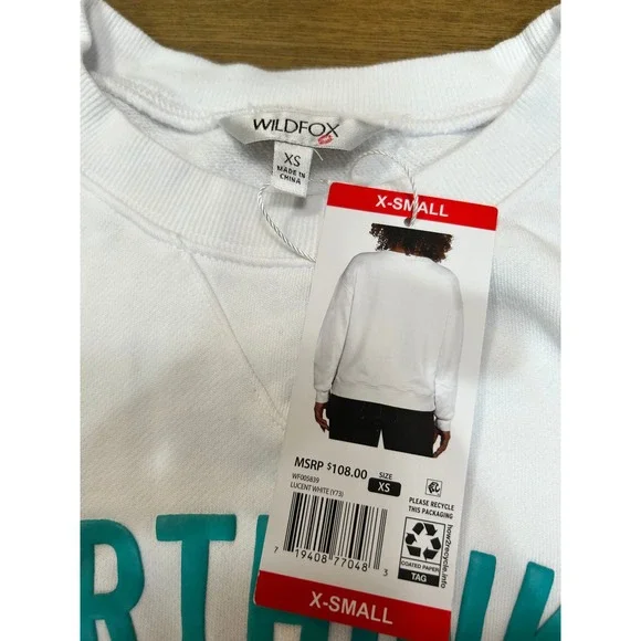 Wildfox Overthinker White Graphic Sweatshirt XS Oversized Casual - Picture 2 of 3